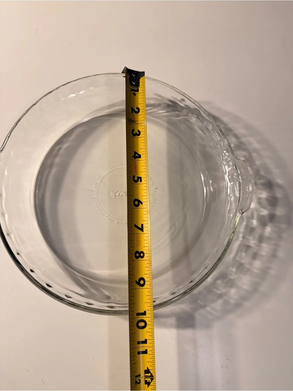 Pyrex Clear Glass pie dish 9.5 etched in vintage 229 fluted handle
